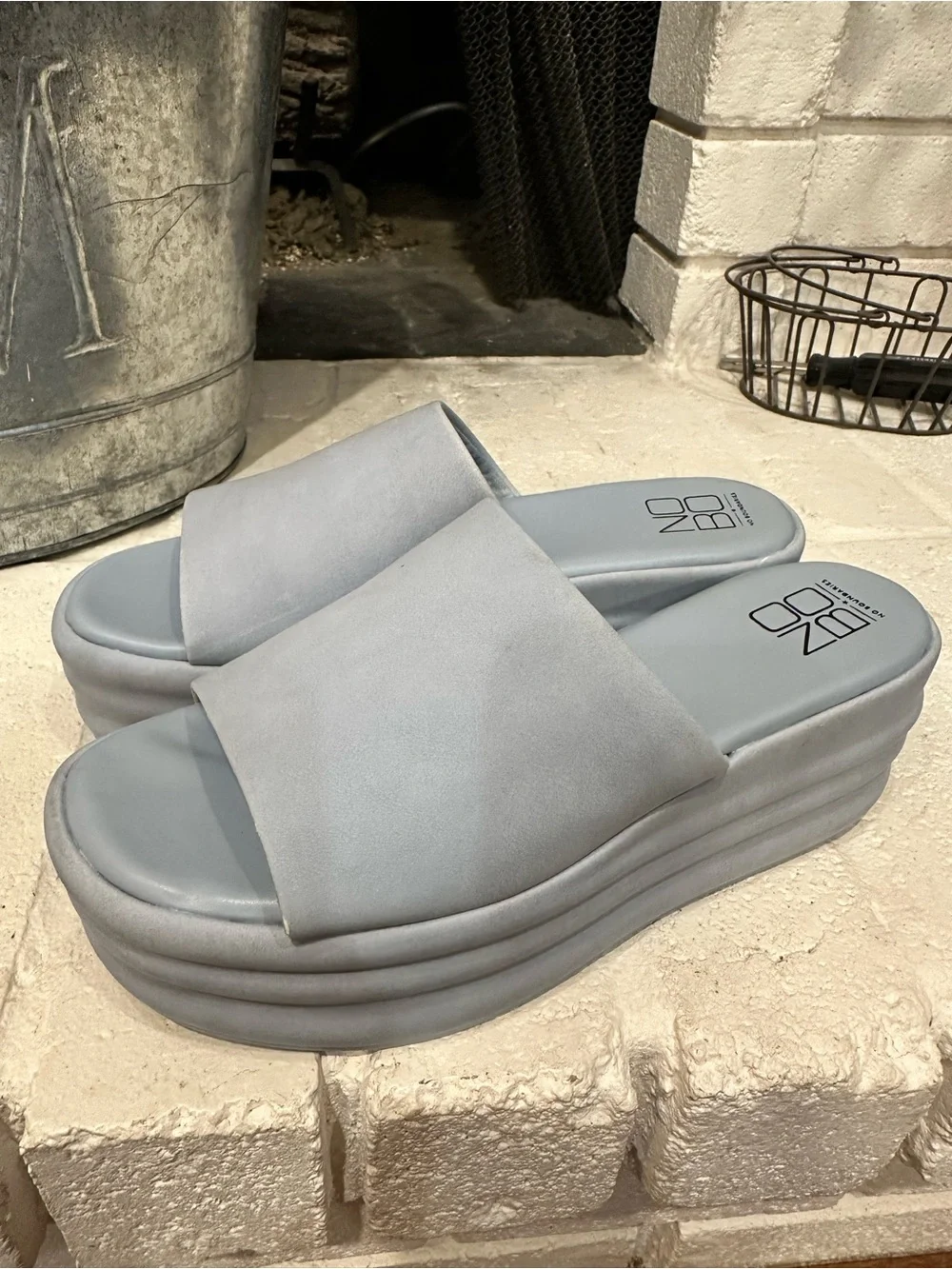 No Boundaries Light Blue Platform Slide Sandals - Women's